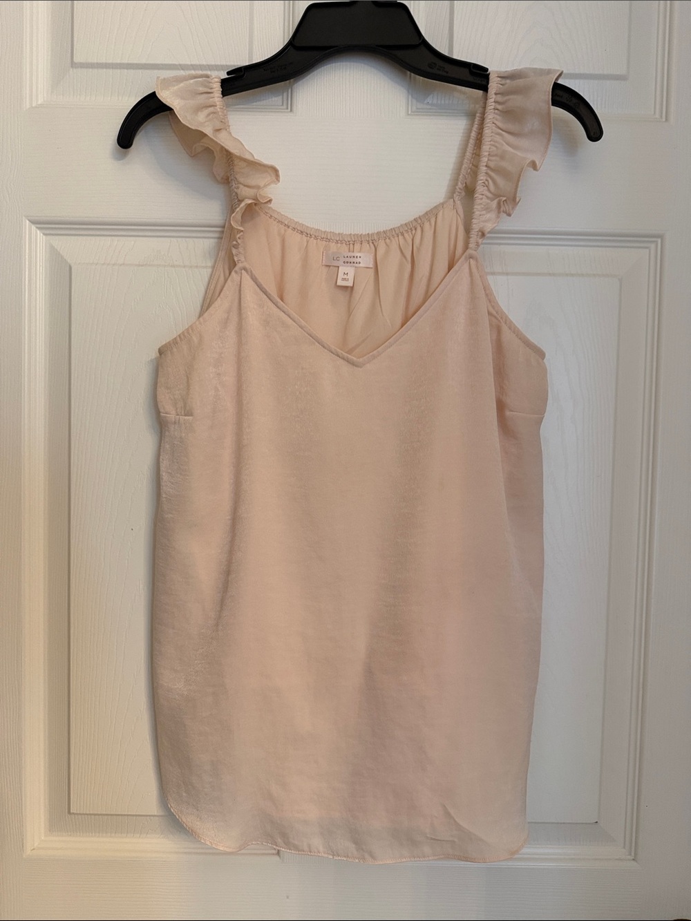 Lauren Conrad Women’s Ruffle Strap V-Neck Top - Pale Peach Neutral Blush